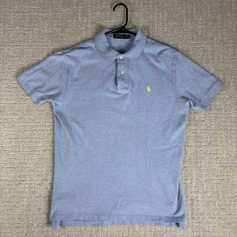 Vintage Polo By Ralph Lauren Light Blue Shirt Mens M Short Sleeve Yellow Pony